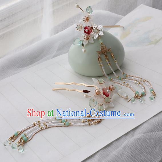 Chinese Ancient Women Shell Flowers Tassel Hair Clips Hairpin Headwear Hanfu Hair Accessories Hair Combs