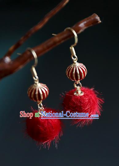 Chinese Ancient Hanfu Lantern Earrings Women Jewelry Ming Dynasty Red Venonat Ear Accessories