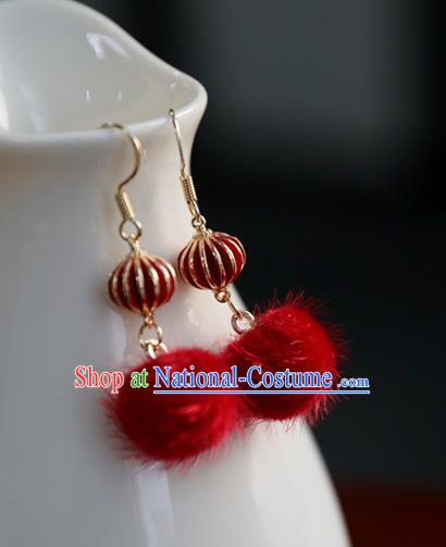 Chinese Ancient Hanfu Lantern Earrings Women Jewelry Ming Dynasty Red Venonat Ear Accessories