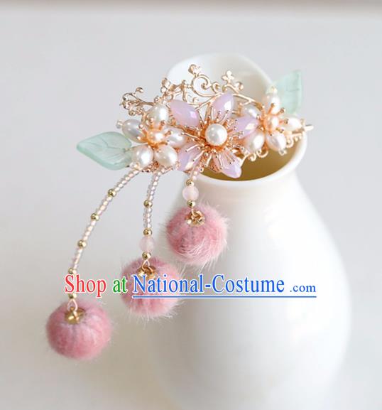 Chinese Ancient Pink Venonat Hair Claws Headwear Women Hair Accessories Ming Dynasty Pearls Hair Stick