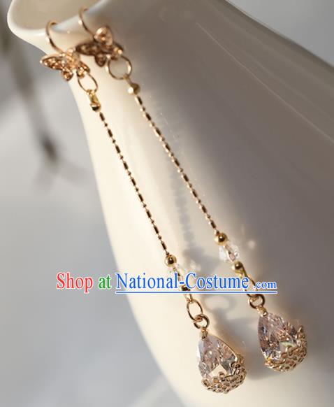 Chinese Ancient Hanfu Crystal Earrings Women Jewelry Golden Ear Accessories