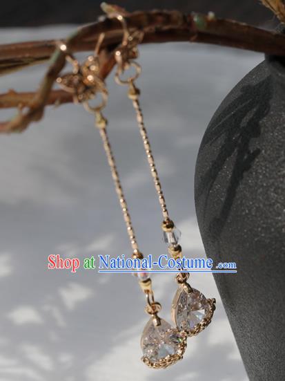 Chinese Ancient Hanfu Crystal Earrings Women Jewelry Golden Ear Accessories