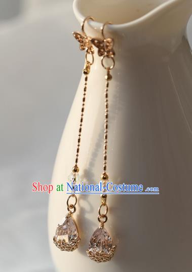 Chinese Ancient Hanfu Crystal Earrings Women Jewelry Golden Ear Accessories