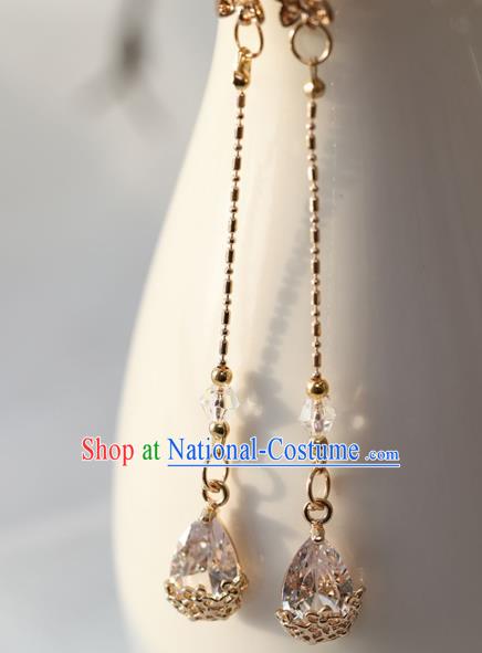 Chinese Ancient Hanfu Crystal Earrings Women Jewelry Golden Ear Accessories