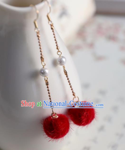 Chinese Ancient Hanfu Red Venonat Earrings Women Jewelry Ming Dynasty Ear Accessories