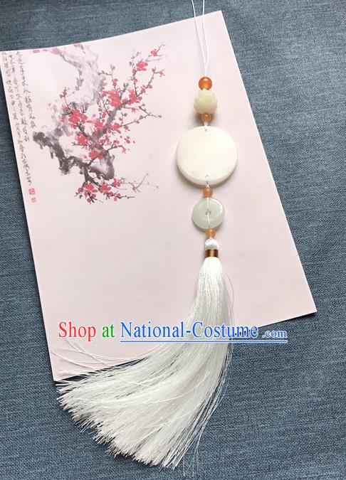 Chinese Ancient White Tassel Jade Pendant Waist Accessories Peacuful Jade Lappet Jewelry