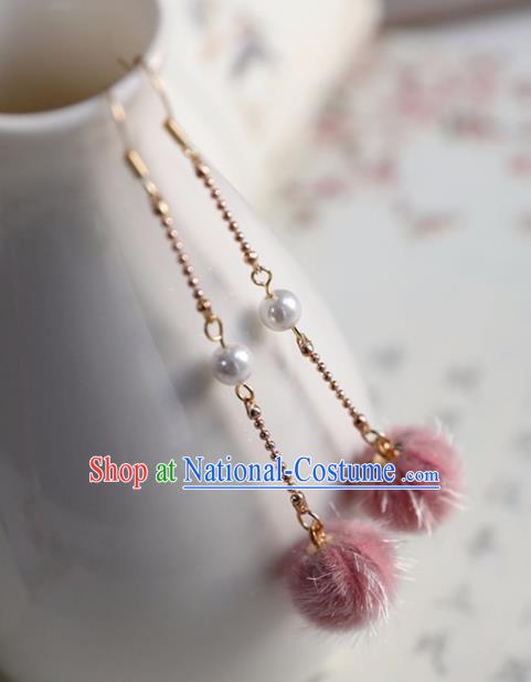 Chinese Ancient Hanfu Pink Venonat Earrings Women Jewelry Ming Dynasty Ear Accessories