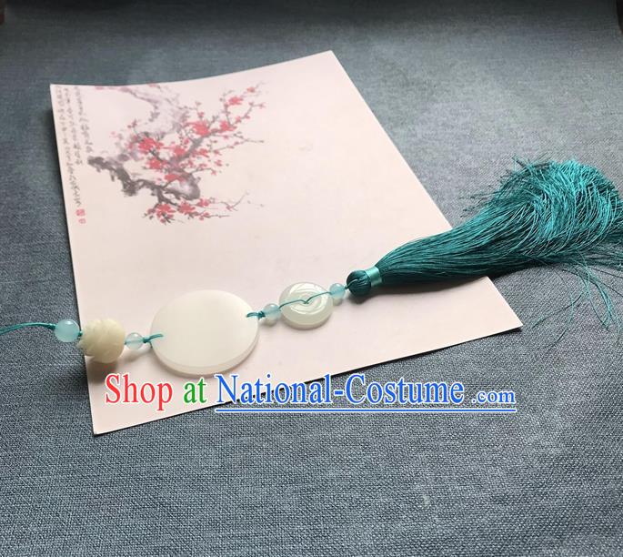 Chinese Ancient Peacock Green Tassel Jade Pendant Waist Accessories Peacuful Jade Lappet Jewelry