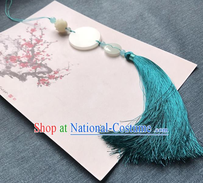 Chinese Ancient Peacock Green Tassel Jade Pendant Waist Accessories Peacuful Jade Lappet Jewelry