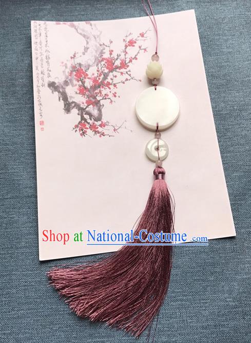 Chinese Ancient Hanfu Purple Tassel Jade Pendant Waist Accessories Peacuful Jade Lappet Jewelry