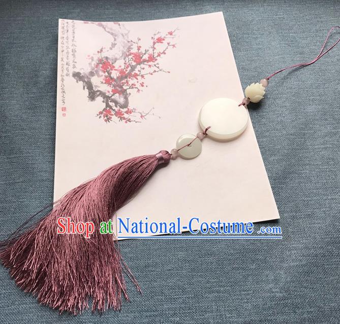 Chinese Ancient Hanfu Purple Tassel Jade Pendant Waist Accessories Peacuful Jade Lappet Jewelry