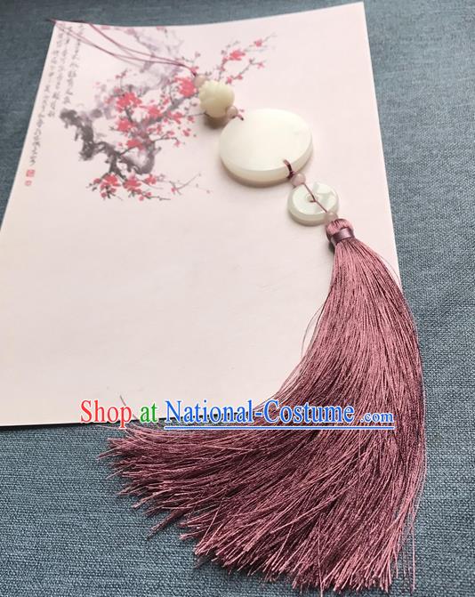 Chinese Ancient Hanfu Purple Tassel Jade Pendant Waist Accessories Peacuful Jade Lappet Jewelry