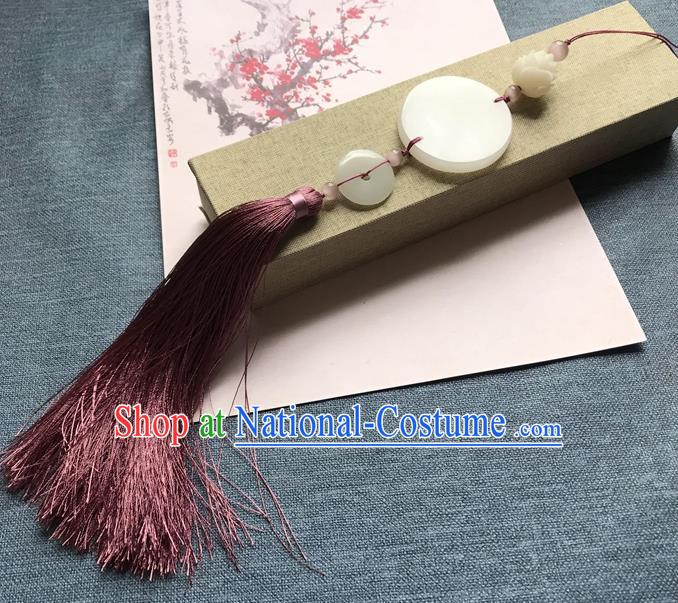 Chinese Ancient Hanfu Purple Tassel Jade Pendant Waist Accessories Peacuful Jade Lappet Jewelry