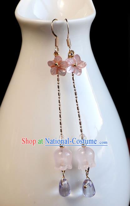 Chinese Ancient Hanfu Convallaria Majalis Earrings Women Jewelry Ming Dynasty Rose Crystal Ear Accessories