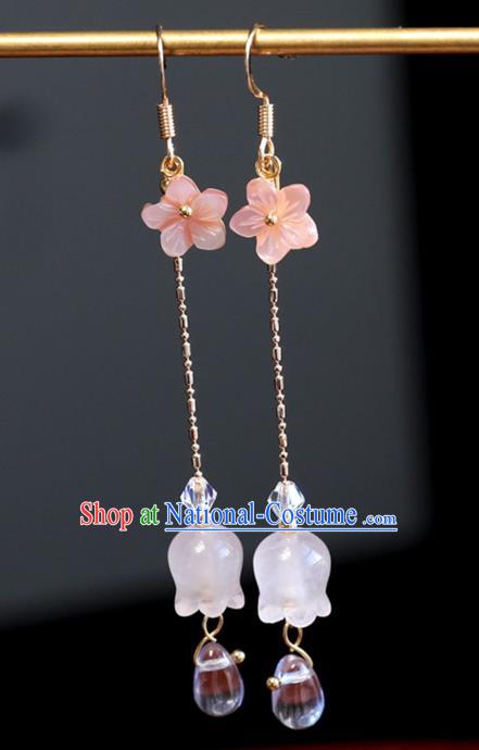 Chinese Ancient Hanfu Convallaria Majalis Earrings Women Jewelry Ming Dynasty Rose Crystal Ear Accessories