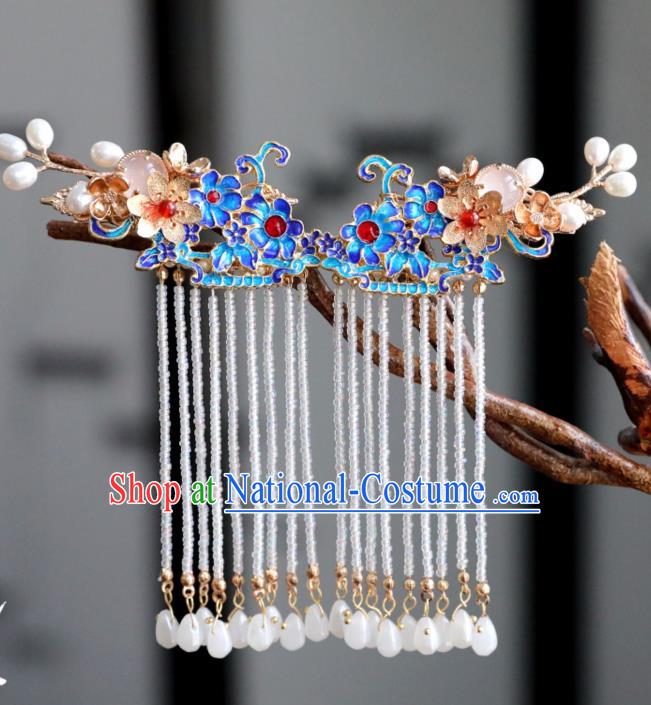 Chinese Ancient Cloisonne Tassel Hair Claws Headwear Women Hair Accessories Ming Dynasty Court Hair Stick Hairpin