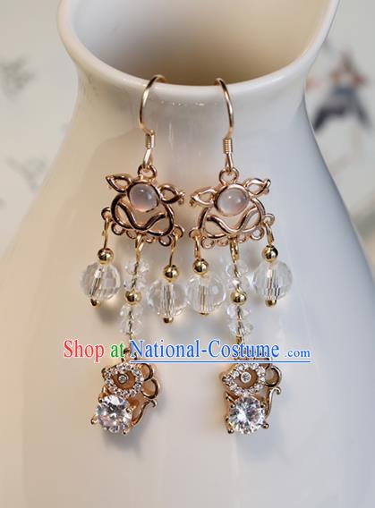 Chinese Ancient Hanfu Zircon Earrings Women Jewelry Ming Dynasty Tassel Ear Accessories