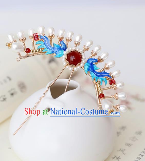 Chinese Ancient Queen Cloisonne Phoenix Hairpin Headwear Women Hair Accessories Ming Dynasty Court Hair Clip