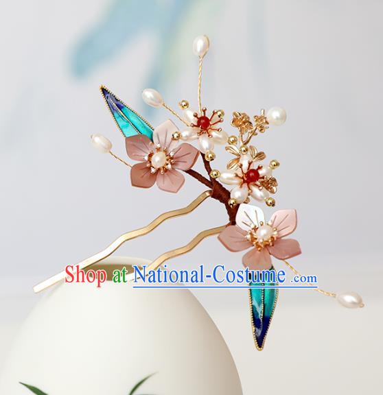 Chinese Ancient Pink Shell Hairpin Headwear Women Hair Accessories Pearls Hair Clip