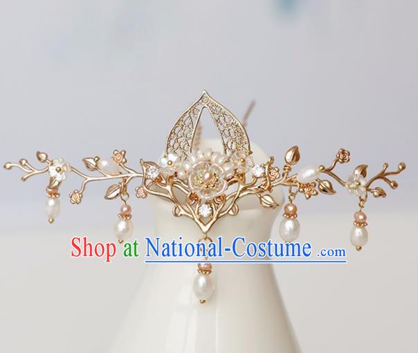 Chinese Ancient Golden Hairpin Headwear Women Hair Accessories Pearls Tassel Hair Clip