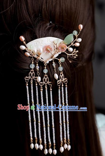 Chinese Ancient Shell Pearls Hanfu Hair Stick Headwear Women Hair Accessories Ming Dynasty Tassel Hair Claw