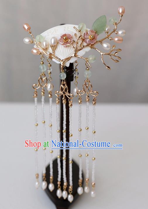 Chinese Ancient Shell Pearls Hanfu Hair Stick Headwear Women Hair Accessories Ming Dynasty Tassel Hair Claw