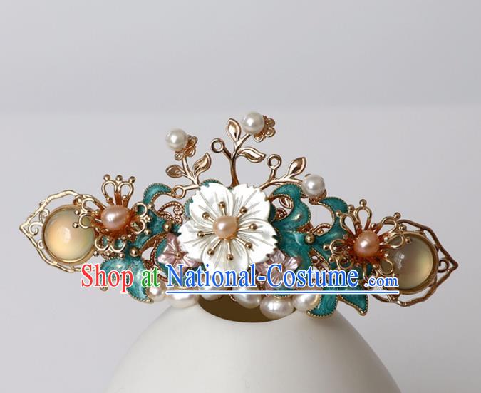 Chinese Ancient Ming Dynasty Cloisonne Hair Clip Headwear Women Hair Accessories Pearls Hairpin