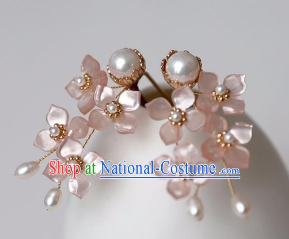 Chinese Ancient Pink Flowers Hairpin Headwear Women Hair Accessories Ming Dynasty Hair Clip