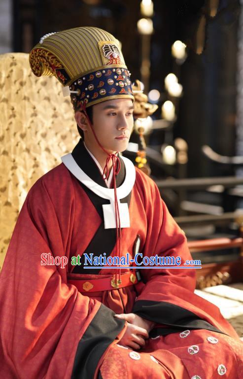 Chinese Ancient Emperor Official Garment Clothing and Headwear Drama Serenade of Peaceful Joy Song Dynasty Renzong Zhao Zhen Apparels