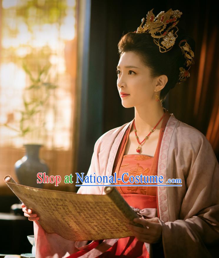 Chinese Ancient Empress of Renzong Dress Historical Costumes and Headpieces Drama Serenade of Peaceful Joy Song Dynasty Queen Garment