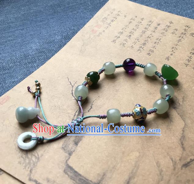 Chinese Ancient Hanfu Jade Calabash Bangle Wristlet Accessories Jade Lotus Seedpod Bracelet Jewelry