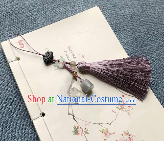 Chinese Ancient Hanfu Purple Tassel Pendant Jade Cloud Lappet Jewelry Brooch Accessories