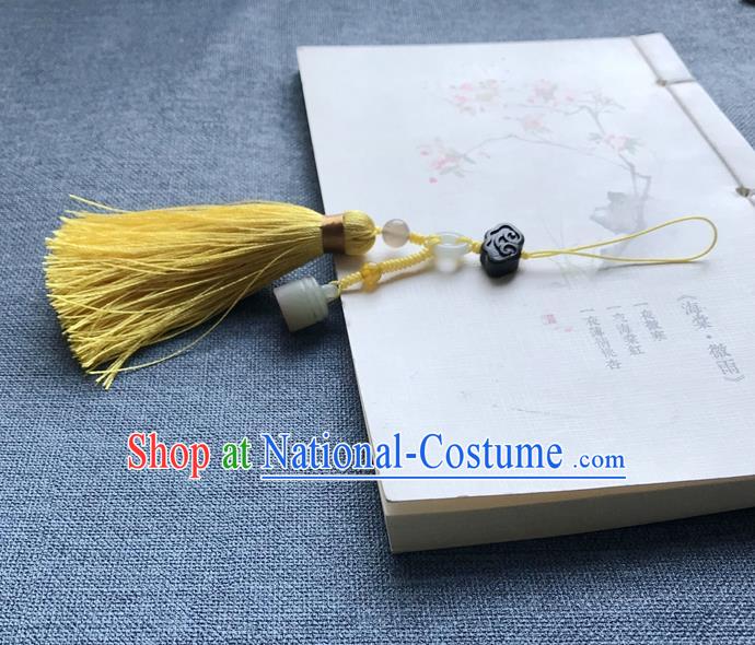 Chinese Ancient Hanfu Yellow Tassel Pendant Jade Seal Cloud Lappet Jewelry Brooch Accessories