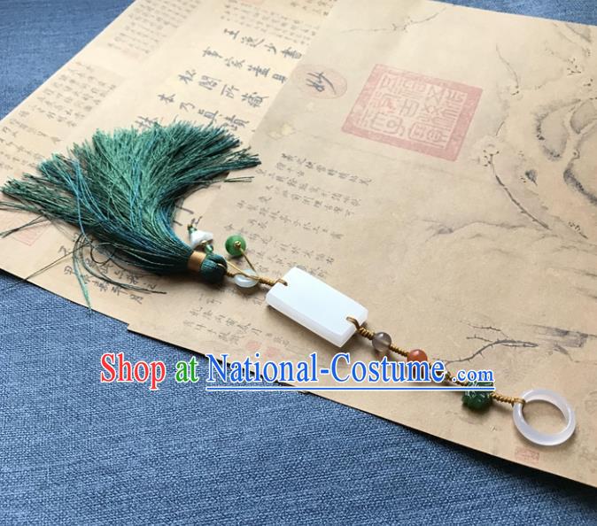 Chinese Ancient Hanfu Carving Jade Lotus Tassel Pendant Jade Lappet Brooch Jewelry Accessories