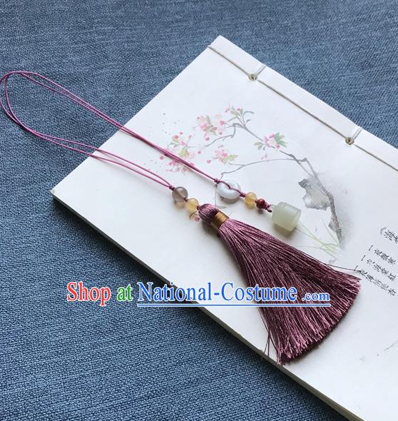 Chinese Ancient Carving Jade Purple Tassel Bookmark Pendant Accessories Jade Lappet Page Marker