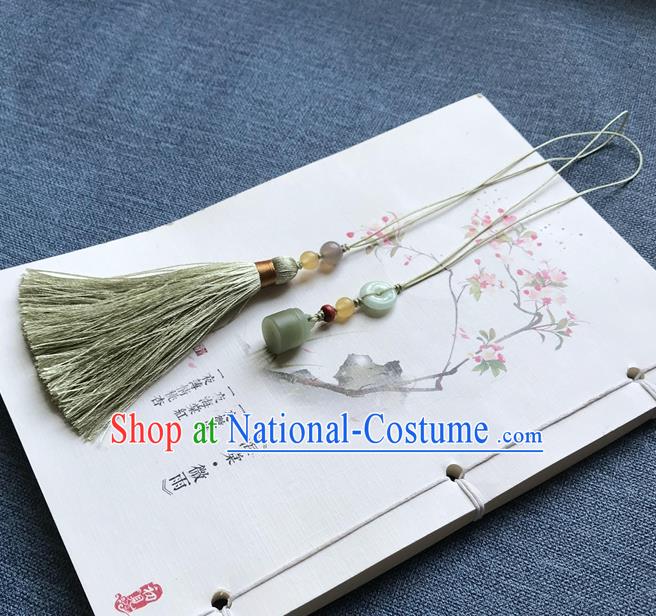 Chinese Ancient Carving Jade Green Tassel Bookmark Pendant Accessories Jade Lappet Page Marker