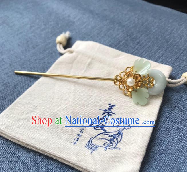 Chinese Ancient Women Jade Hair Clip Handmade Hairpin Headwear Hanfu Hair Accessories