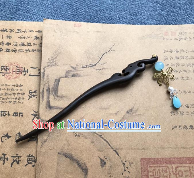 Chinese Ancient Women Wood Hair Clip Handmade Ebony Hairpin Headwear Hanfu Hair Accessories