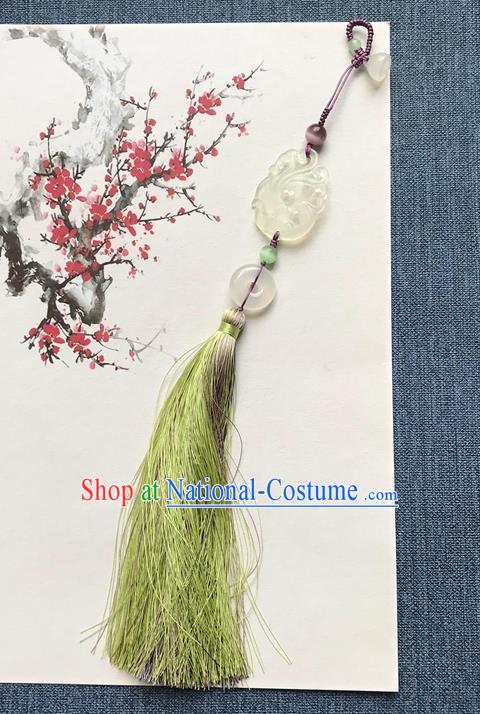 Chinese Ancient Hanfu Carving Phoenix Jade Tassel Pendant Lappet Brooch Jewelry Jade Accessories