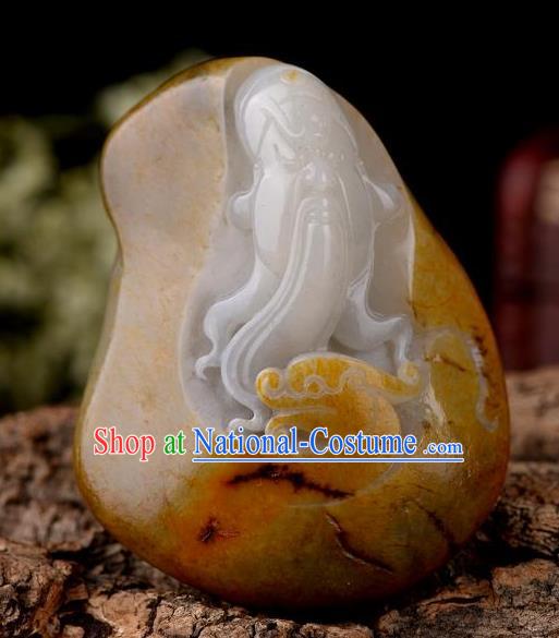 Chinese Ancient Carving Guan Yu Jade Accessories Jade Handgrip Hetian Jade Craft