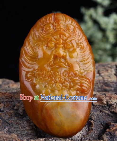 Chinese Ancient Carving Sun Wukong Jade Accessories Yellow Jade Handgrip Hetian Jade Craft