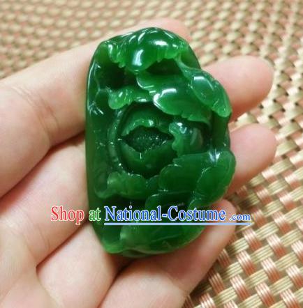 Chinese Ancient Carving Peony Jade Accessories Jade Handgrip Hetian Jade Craft Pendant