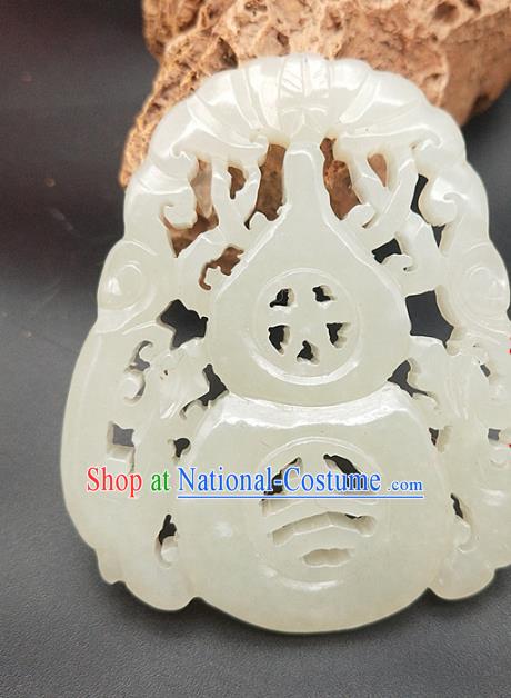 Chinese Handmade Jade Dragon Pendant Jade Label Carving Calabash Hetian Jade Necklace Accessories Craft