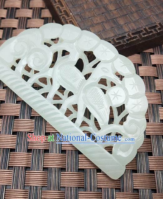 Chinese Handmade Jade Pendant Jade Label Hetian Jade Carving Crane Pine Necklace Accessories Craft