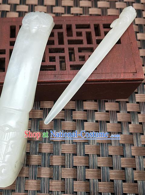 Chinese Ancient Scholar White Jade Hairdo Crown Headwear Hair Accessories Hanfu Hetian Jade Hairpin