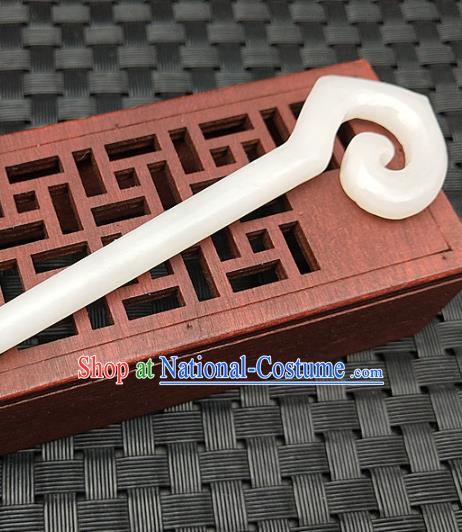 Chinese Ancient Hetian Jade Hairpin Headwear Hanfu Scholar Hair Accessories White Jade Hair Clip