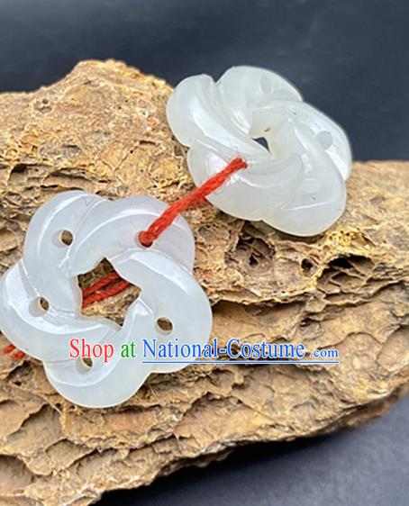 Chinese Ancient Carving Plum White Jade Accessories Hetian Jade Pendant Jade Craft