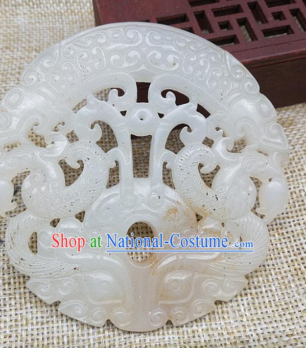 Chinese Handmade Jade Label Craft Jade Necklace Accessories Carving Dragon Phoenix Handgrip Pendant