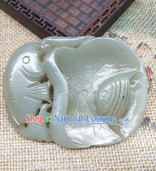 Chinese Jade Handgrip Craft Carving Fish Accessories Jade Handiwork Writing Brush Washer