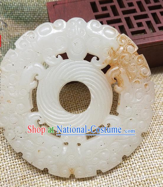 Chinese Handmade Jade Craft Jade Label Necklace Accessories Carving Dragon Jade Handgrip Ring Pendant